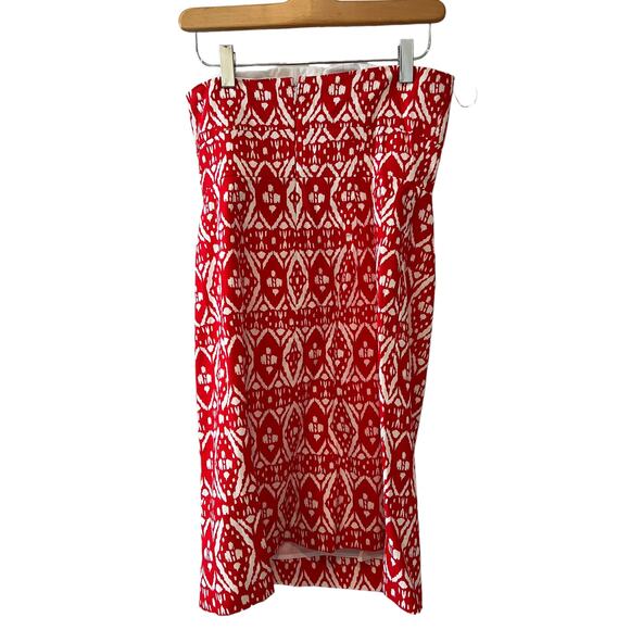 J Crew Strapless Cotton Summer Dress Red White Ikat Print 2 - Picture 4 of 7